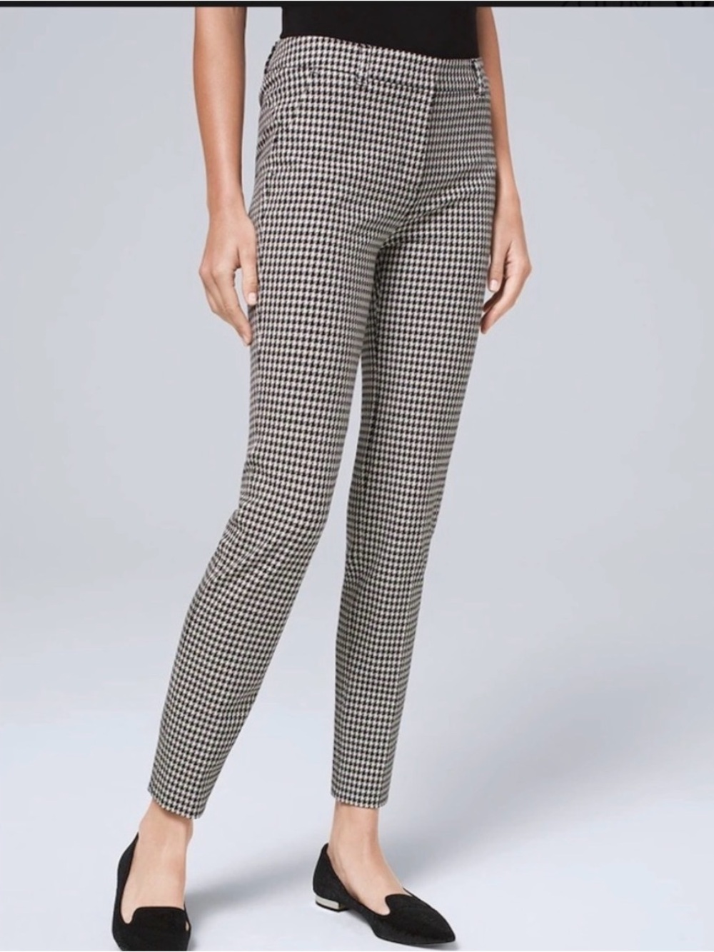 WHBM EUC Slim Ankle Houndstooth Pants - Black & White